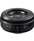 Weather Resistant Prime Lens XF27mmF2.8 R WR For X Series Cameras with aperture ring, top view showing lens details.