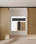 8Ft Ceiling Mount Box Rail Barn Door Hardware Kit Heavy Duty Steel Sliding Track installed with double wooden doors