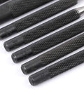 Close-up of black knurled handles from Roll Pin Punch Set With Storage Pouch, 9 Piece Steel Removal Tool Kit For Jewelry And General Repairs