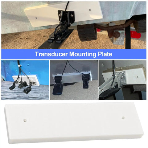 Boat Transducer Mounting Plate for Fish Finder and Sonar, Transom Saver and Stern Saver Mount, Marine Transducer Bracket, White, Dock Ready Install, Fits All Boat Types, Durable High Impact Plate, 12 by 3.5 by 0.75 Inches on boat transom