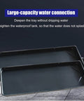 Heavy Duty Condensate Drain Pan Kit With Durable Plastic Tray And Drain Fitting For Efficient Water Collection And Release, Essential AC Maintenance Tool For Quick No Hassle, Leak Free Condensation Handling, showing black plastic tray.