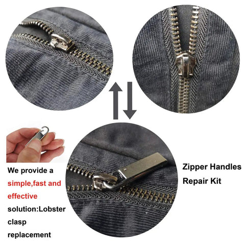 Zipper Pull Replacement Metal Handle Kit for Luggage and Bags 4 Pack Zinc Alloy With Steel Spring Vintage Black Gloss Finish Easy Fix