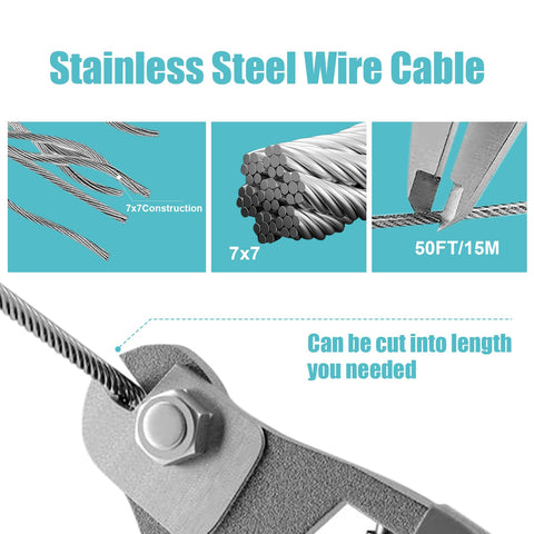 Heavy Duty Shade Sail Hardware Kit With Winches And Wire Rope Rust Free Stainless Steel Sun Shade Hardware Kit For Rectangle Square Triangle Shade Sail Installation 71 Pieces wire cable details.