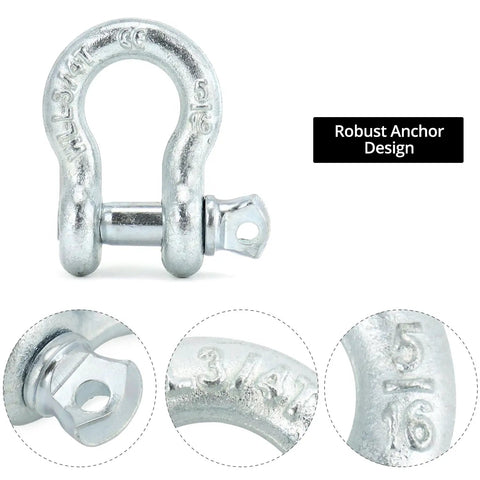 Beefy Five Sixteenth Inch Anchor Shackle Set With Alloy Screw Pin Forged Carbon Steel Ten Pack D Ring Shackles Three Quarter Ton Working Load Limit For Lifting And Rigging, 5/16 in shackle