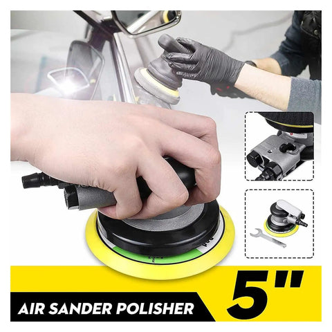 Portable 5 Inch Random Orbital Air Sander Polisher With 10000 RPM Low Noise Ergonomic Grip used on car surface for polishing