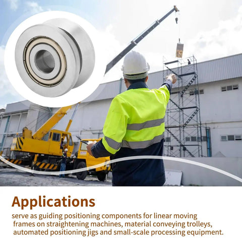 Top Shelf Heavy Duty V Groove Guide Pulley Bearings With Sealed Steel Rail Wheels Precision Ground Double Row Design in workshop setting.