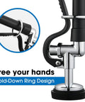 Built Different Commercial Sink Sprayer With 45 Inch Flexible Stainless Pre Rinse Hose and Heavy Duty Overhead Spring Replacement Kit with ergonomic hold-down ring design.