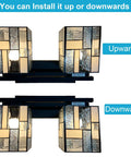 Tiffany Style 2 Light Wall Sconce with Hand Made Stained Glass Shade shown in upward and downward installation positions