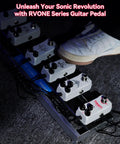 High Gain Distortion Pedal For Electric Guitar With Aluminum Enclosure on pedalboard next to sneaker