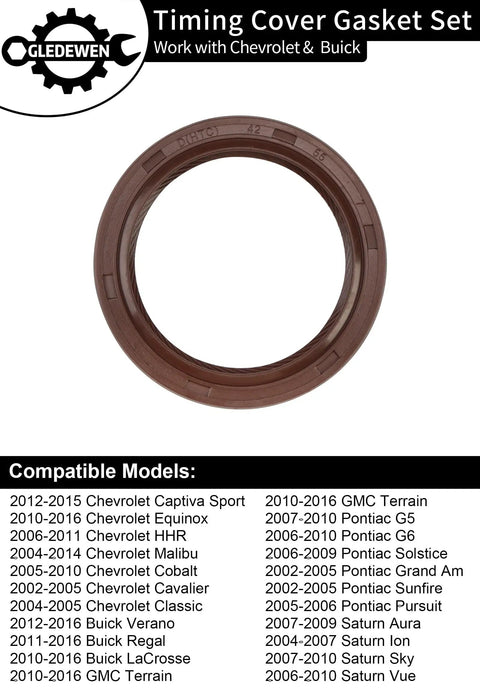 Timing Cover Gasket Set for 2002 to 2016 Chevy Equinox Malibu HHR Captiva Sport GMC Terrain Buick LaCrosse Verano 2.0 2.2 2.4L Engine, Plus Timing Chain Gasket and Head Gasket Kit, OEM Fit, Easy Install compatibility list