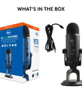 Blue Yeti USB Microphone For PC And Mac, Gaming And Streaming Ready, Studio Quality Condenser Mic with box and USB cable