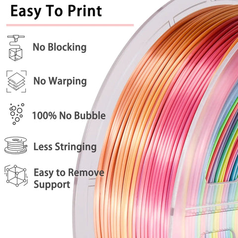 Top Tier Silk PLA Filament Multicolor Rainbow 3D Printer Material 1.75mm 1kg Spool With Seamless Color Shifting And Smooth As Butter Extrusion For Seriously Dope Creations