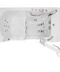 Sleek 32X52 Acrylic Transfer Walk In Tub With Heavy Duty Hydro Massage And Microbubble Jets top view showcasing jets and drain.