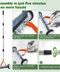 Assembly steps for Wheeled Dethatching Rake For Lawn With 15 Inch Heavy Duty Stainless Steel Head, Adjustable Long Handle 35 To 67 Inches.