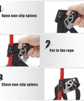Foot Ascender for Rope Climbing and Rappelling, Lightweight Aluminum Gear, showing steps for securing rope in ascender.