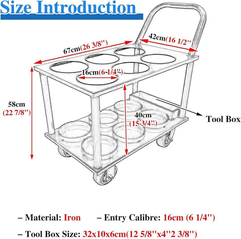 Heavy Duty Cylinder Rack Cart With Four Durable Wheels For Safe Storage And Easy Transport Of Gas Tanks Propane Cylinders And Industrial Equipment Blue 67x42x40cm, iron size diagram