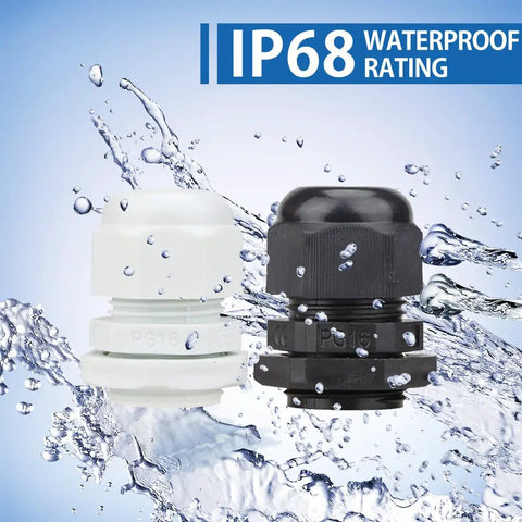 30pc Nylon Waterproof Cable Gland Kit With Adjustable Fit For PG7 PG9 PG11 PG13.5 PG16, Beefy Gray Seals For Outdoor Use