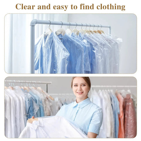 20 Pack Clear Garment Bags For Hanging Clothes Plastic Dry Cleaner Bags With Dustproof Covers Transparent Clothes Covers