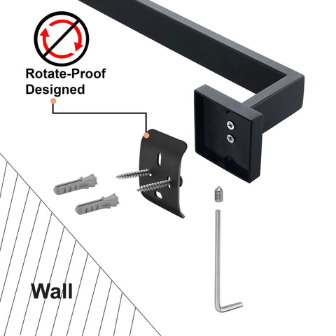 Matte Black Single Towel Bar Wall Mount Rack Made Of Stainless Steel 24 Inch Heavy Duty Towel Holder assembly details