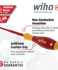 Close-up of Insulated Slotted Phillips And Square Screwdriver Set 6 Piece with soft finish cushioned grip handle and non-conductive insulation.