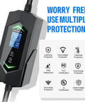 Top Tier Level Two EV Charger With NACS Connector And NEMA 14-50 Plug For Tesla And All Electric Vehicles 40 Amp 9.6 kW control panel with protections.