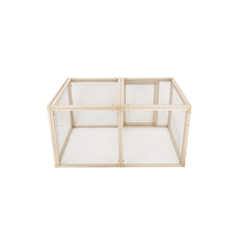 Fontana Jumbo Chicken Pen EcoFlex Outdoor Enclosure With Stainless Steel Wire Predator Resistant Lock Non Toxic Durable Construction Easy No Tool Assembly Eco Friendly Backyard Fowl Pen With 10 Year Warranty, viewed straight-on, showing mesh panels.