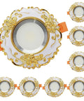 XYIANG Vintage Resin Downlight Round Recessed Lighting Housing Trim Kits Led Recessed Lighting Led Round Ceiling Light Kit Ceiling Lights Fixture Or Flat Baffle Trim,White-3W, decorative gold floral design.