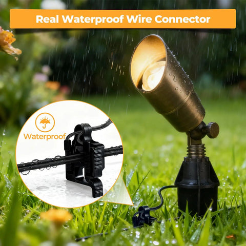 Low Voltage Landscape Lighting Wire Connector Kit For 10/12/14/16/18 Gauge, Waterproof Quick Connectors, installed in garden