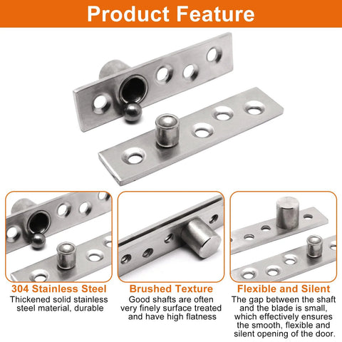 Hidden Door Pivot Hinges Set Stainless Steel 270 Degree Rotation, 2 Pack with screws, 98mm x 24mm x 4mm, 18mm axis, product feature