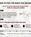 Sizing guide for Youth Dirt Bike Helmet DOT Certified Full Face Motorcycle Helmet Lightweight For Off Road ATV And Street Riding Includes Adjustable Goggles And Protective Gloves For Safe Comfortable Rides, showing measurement steps and head size chart.