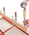 Track F Clamp For 3/8 x 3/4 Double Cut T-Track, 6 Inch Opening, being used in woodworking project