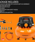 Built Like A Bulldog Six Gallon Pancake Air Compressor With Dual Quick Connect Couplers One Fifty Psi Oil Free Electric Engine accessories set