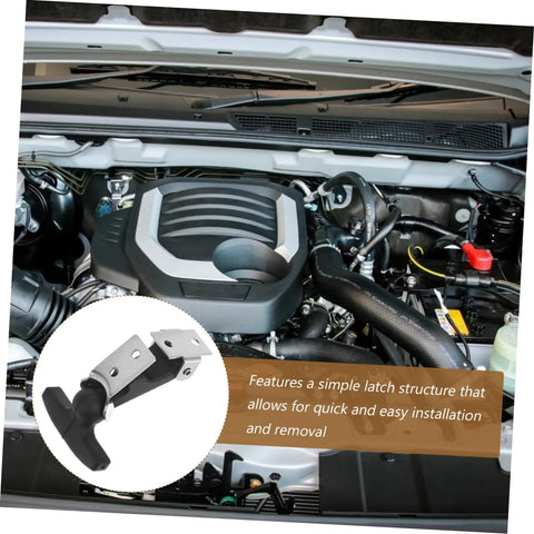 Rubber Hood Latch Kit With Flexible T Handle Hasps installed on vehicle engine for easy access and secure fitment.