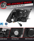 Back view of Dodge Ram Quad Hole Halogen Headlights Assembly for 2009 2018 Ram 1500, 2010 2018 Ram 2500 3500, pre-assembled wiring