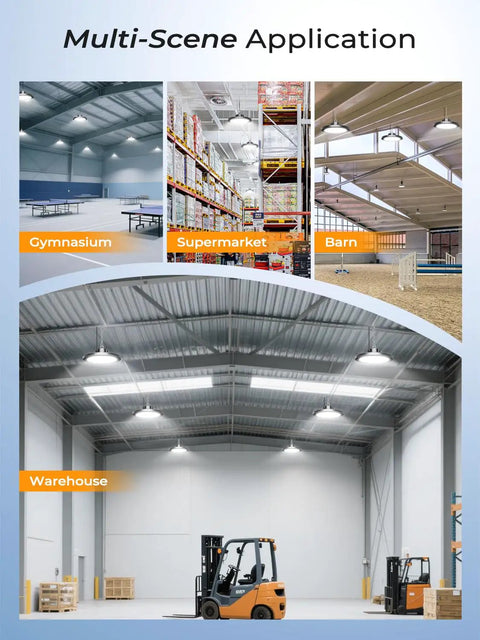 Powerful 350W UFO LED High Bay Lights 8 Pack With 52,500 Lumens, 5000K Cool White for gym, supermarket, barn, warehouse lighting