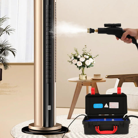 Upgrade your cleaning game with this heavy duty 1700W steam cleaner, featuring metal build and steam nozzle in use.