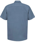 Mens Short Sleeve Work Shirt Regular Fit Polyester Cotton Blend Button Front Utility Top All Day Comfort Heavy Duty Job Site Ready Built Tough For The Daily Grind 4XL Large Postman Blue back view