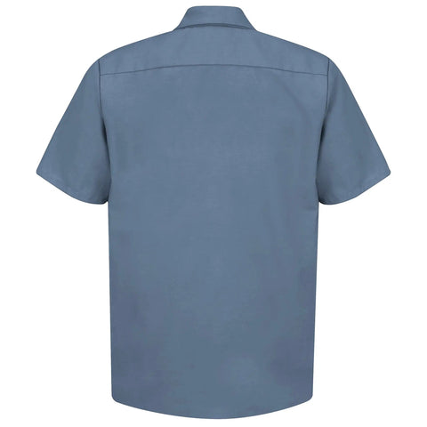 Mens Short Sleeve Work Shirt Regular Fit Polyester Cotton Blend Button Front Utility Top All Day Comfort Heavy Duty Job Site Ready Built Tough For The Daily Grind 4XL Large Postman Blue back view