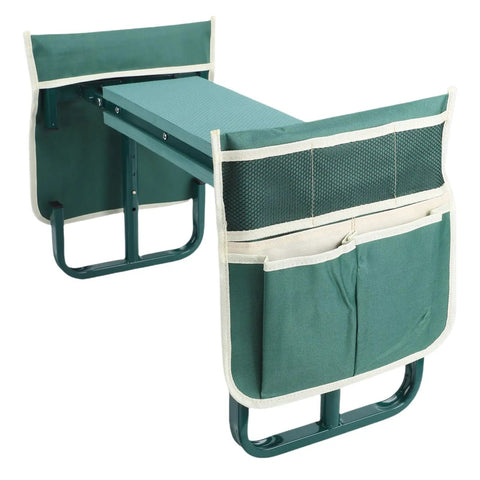 Gardening Kneeler Bench With Widened Pad And Adjustable Height All In One Garden Stool Supports 400 Lbs, green with pockets