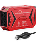 300W Pure Sine Wave Power Inverter For Road Trips, DC To AC 12V Converter with dual USB ports and cigarette lighter adapter.