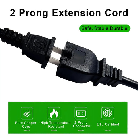 Heavy Duty Waterproof Extension Cord With A Badass 100 Ft Black Flat Cable And Standard Two Prong Plugs, detailed connector view.