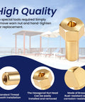 Two Piece 194997 Machined Nut Replacement Bolt Compatible With Pentair Pool And Spa De Filters Fns Fns Plus Clean And Clear Quad Kits, hexagonal brass design.
