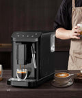Automatic Espresso Machine With Built In Grinder, 20 Bar Pressure, Frother Steam Wand, 15 Grinding Settings, 1.5L Water Tank shown on countertop in use