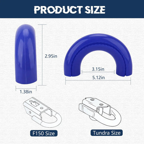 Front Tow Hook Cover Set For Ford F150 2004 To 2025, Toyota Tundra 2017 To 2021, Bronco Blue Anti Fade, product size diagram