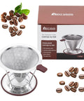 Stainless Steel Pour Over Cone Filter With Removable Stand Honeycombed Mesh For Reusable Paperless Brewing in a 1 To 2 Cup Size