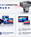3-in-1 connection for 2D Bluetooth Ring Barcode Scanner With Screen For Left Or Right Hand Wearable QR Code Reader