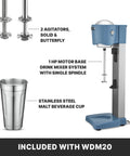 Light Duty Milkshake Maker With 1 HP Motor, Single Spindle, Two Speed Controls; includes two agitators and stainless cup