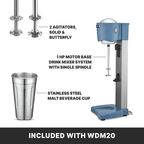 Light Duty Milkshake Maker With 1 HP Motor, Single Spindle, Two Speed Controls; includes two agitators and stainless cup