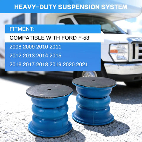 Heavy Duty Front Suspension Helper Springs For 2008 To 2021 Ford F-53 Chassis Upgrade next to motorhome