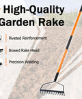 Heavy Duty Garden Rake With 14 Tines And 58 Inch Fiberglass Handle Built To Last High Carbon Steel Build For Extreme Durability